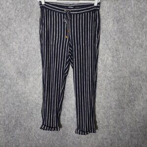 Ellen Tracy Pant S Linen Coastal nautical Straight Beach Woven Drawstring